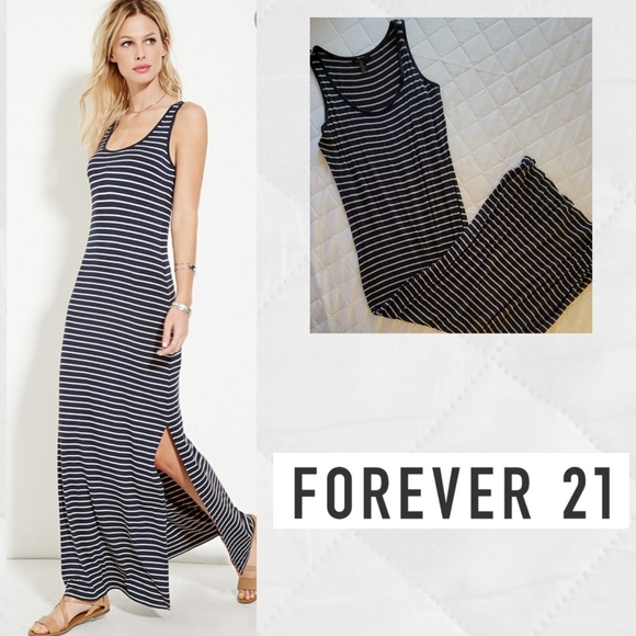 Forever 21 Dresses & Skirts - FOREVER 21 navy and off white split hem sleeveless maxi dress
